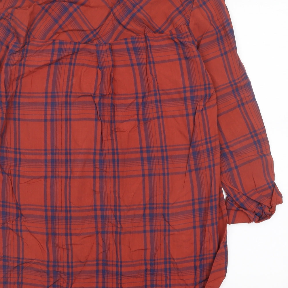New Look Womens Red Plaid Viscose Basic Blouse Size 8 Collared