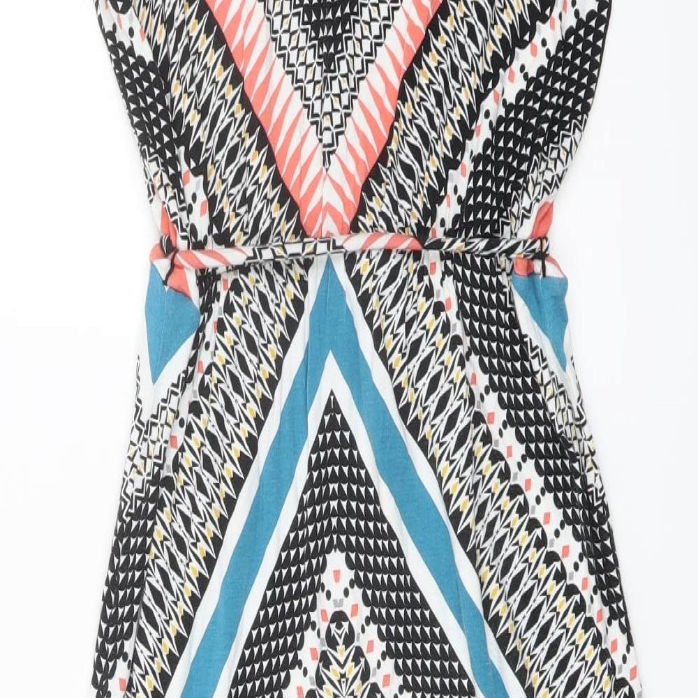 Oasis Womens Multicoloured Geometric Viscose A-Line Size S Round Neck Pullover