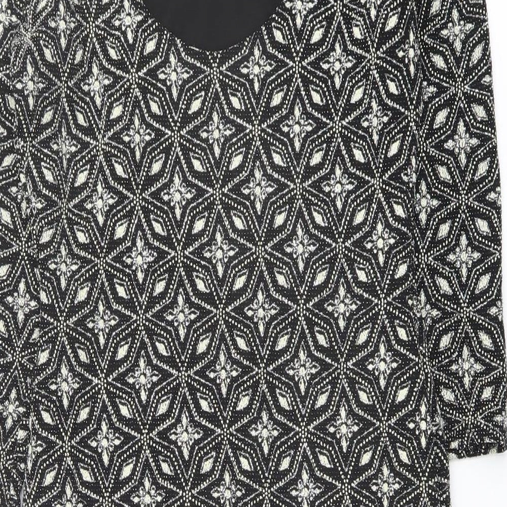 Red Herring Womens Black Geometric Nylon Shift Size 8 Round Neck Pullover