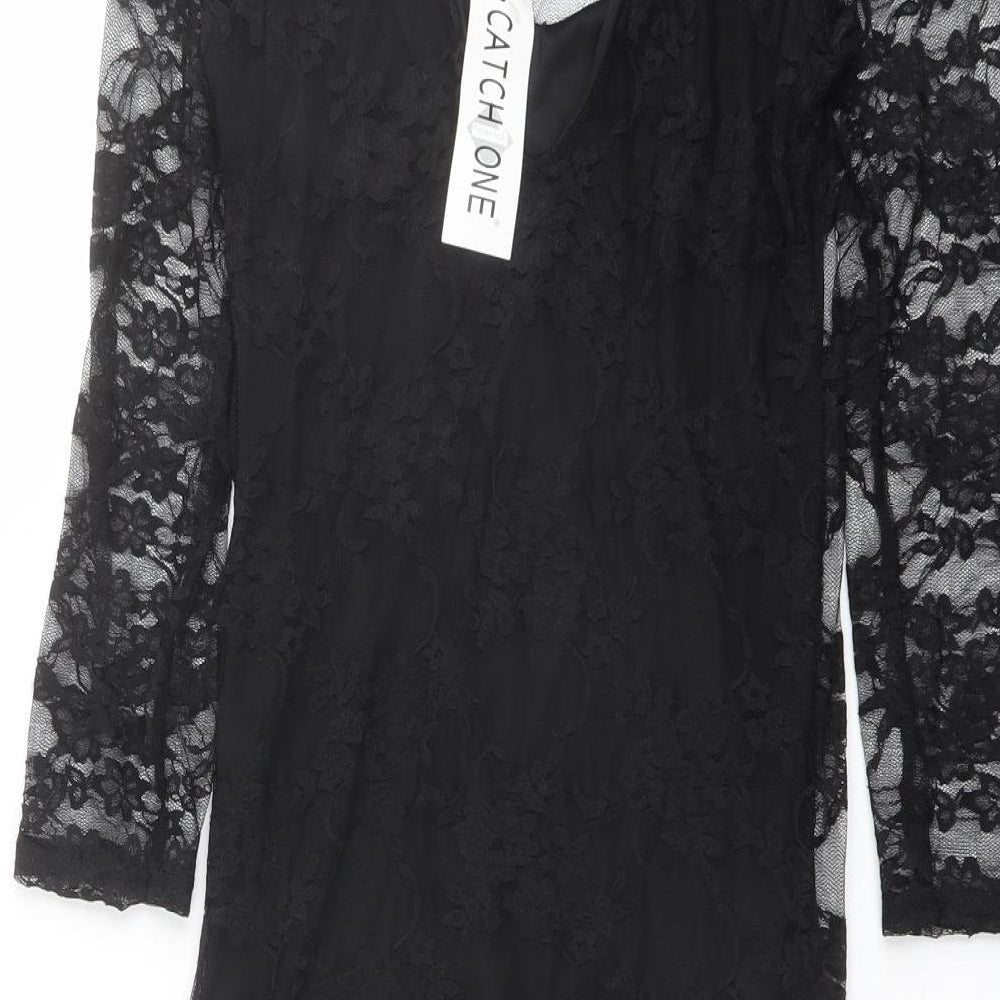 Catch One Womens Black Polyester Shift Size S V-Neck Pullover