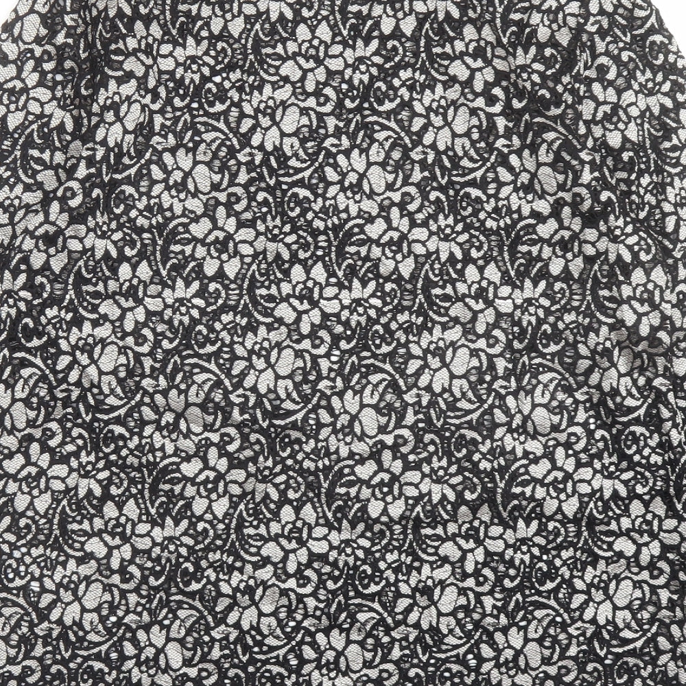 Marks & Spencer Womens Black Floral Polyamide Basic Blouse Size 12 Round Neck