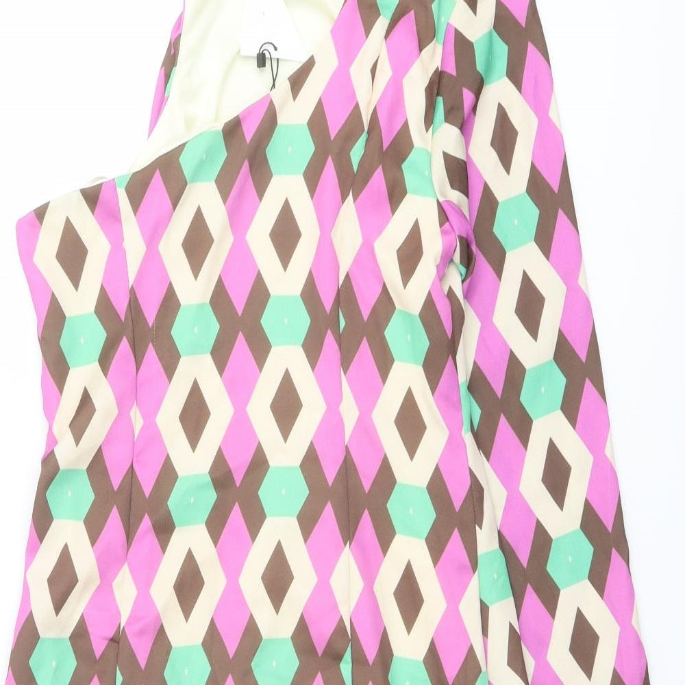 Zara Womens Multicoloured Geometric Polyester Mini Size M One Shoulder Zip