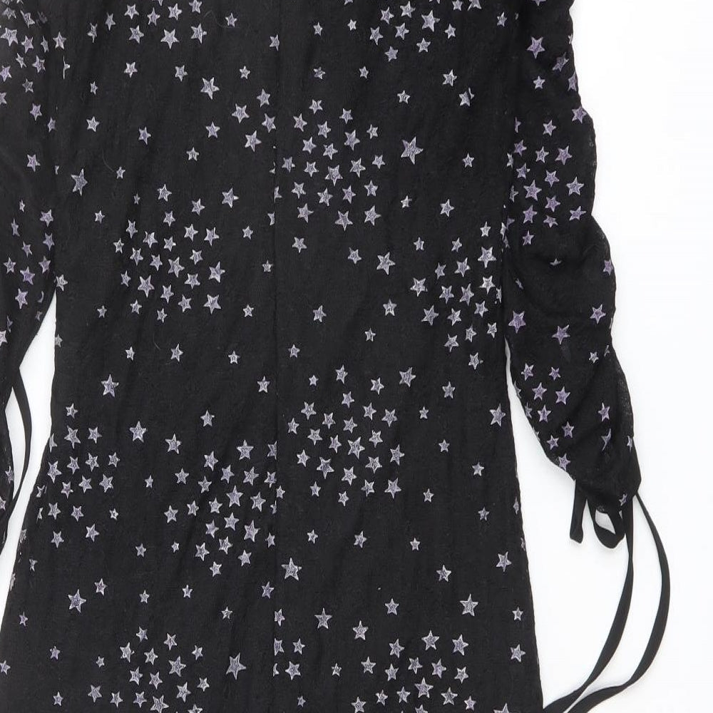 Topshop Womens Black Geometric Polyester A-Line Size 6 Round Neck Zip - Star pattern