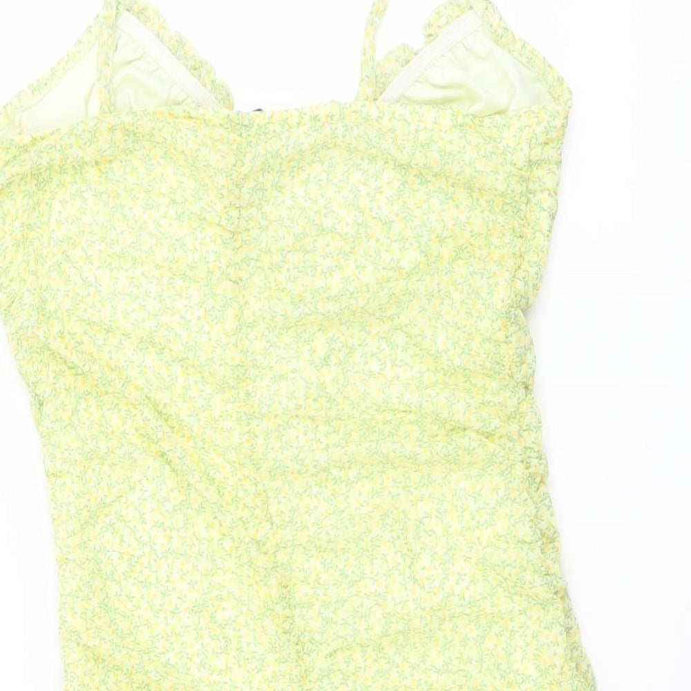 H&M Womens Green Floral Polyester Bodycon Size M V-Neck Pullover