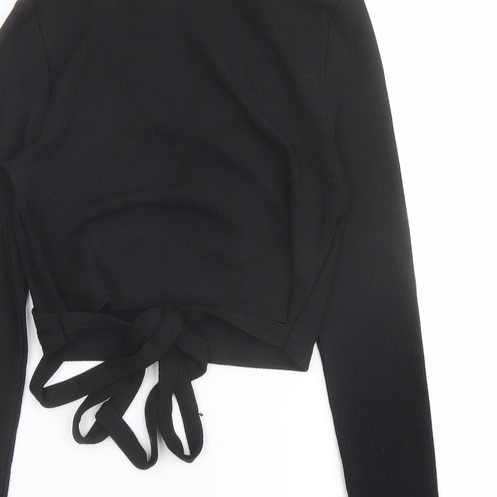 H&M Womens Black Polyester Cropped Polo Size M Collared