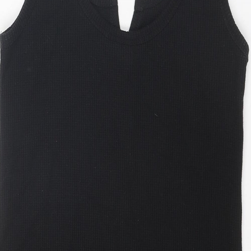 Topshop Womens Black Polyester Tank Dress Size 10 V-Neck Pullover