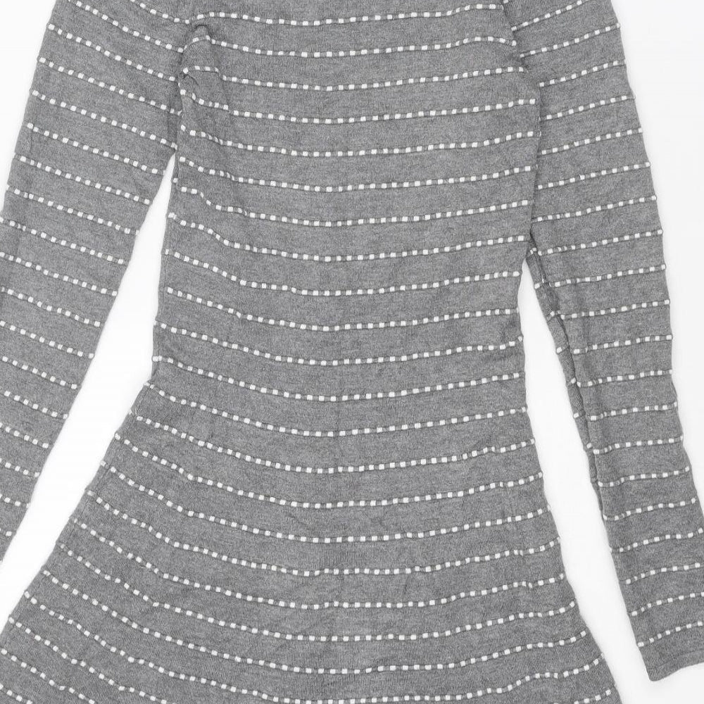 Springfield Womens Grey Striped Viscose Jumper Dress Size XS Round Neck Pullover