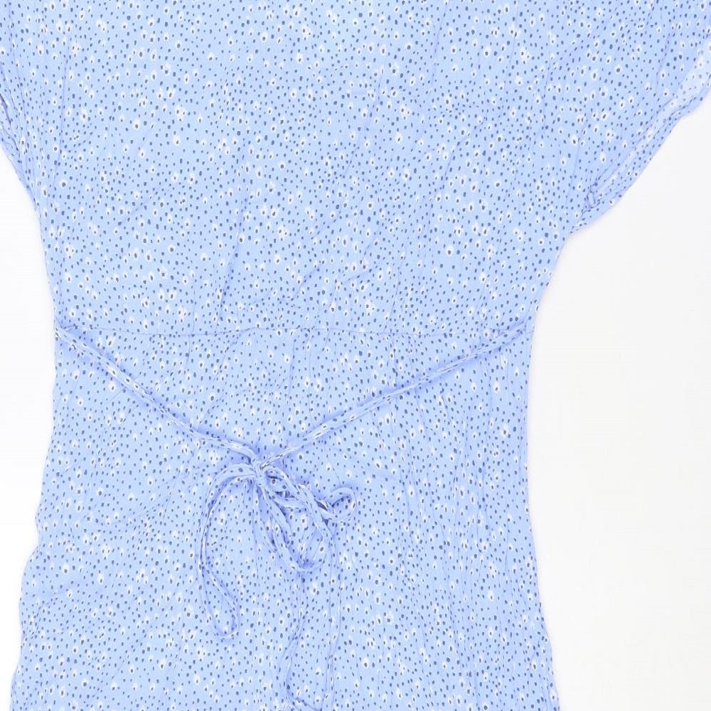 Mango Womens Blue Geometric Viscose Mini Size M V-Neck Pullover