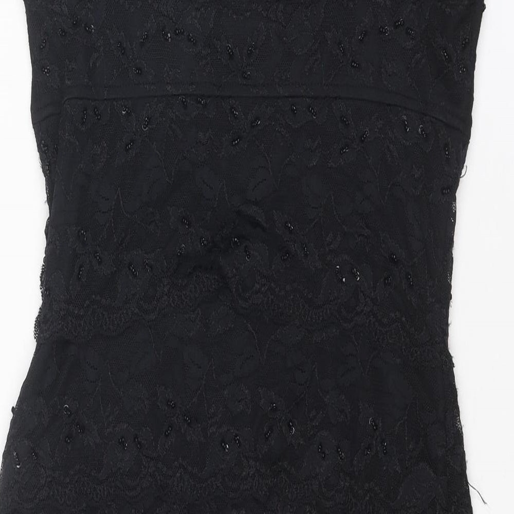Marina Womens Black Geometric Nylon Shift Size 8 V-Neck Pullover