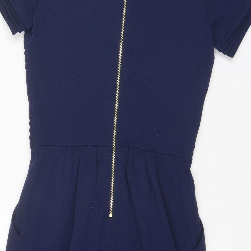 Uttam Boutique Womens Blue Polyester A-Line Size 8 Round Neck Zip