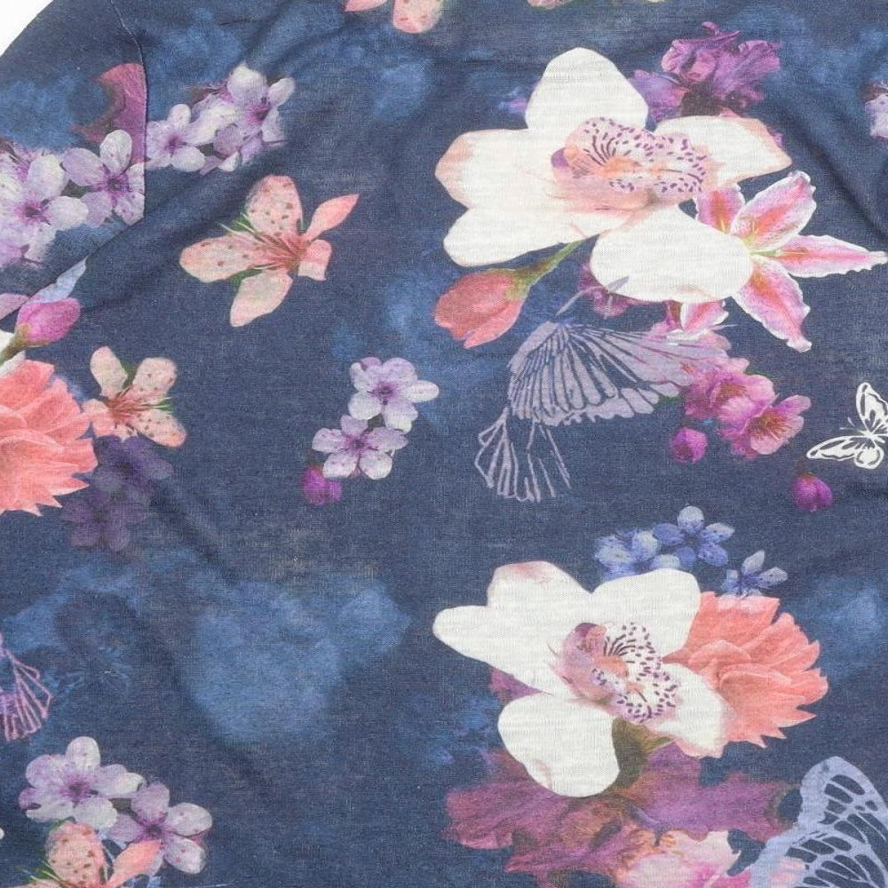 Dorothy Perkins Womens Blue Floral Polyester Basic Blouse Size 14 Boat Neck