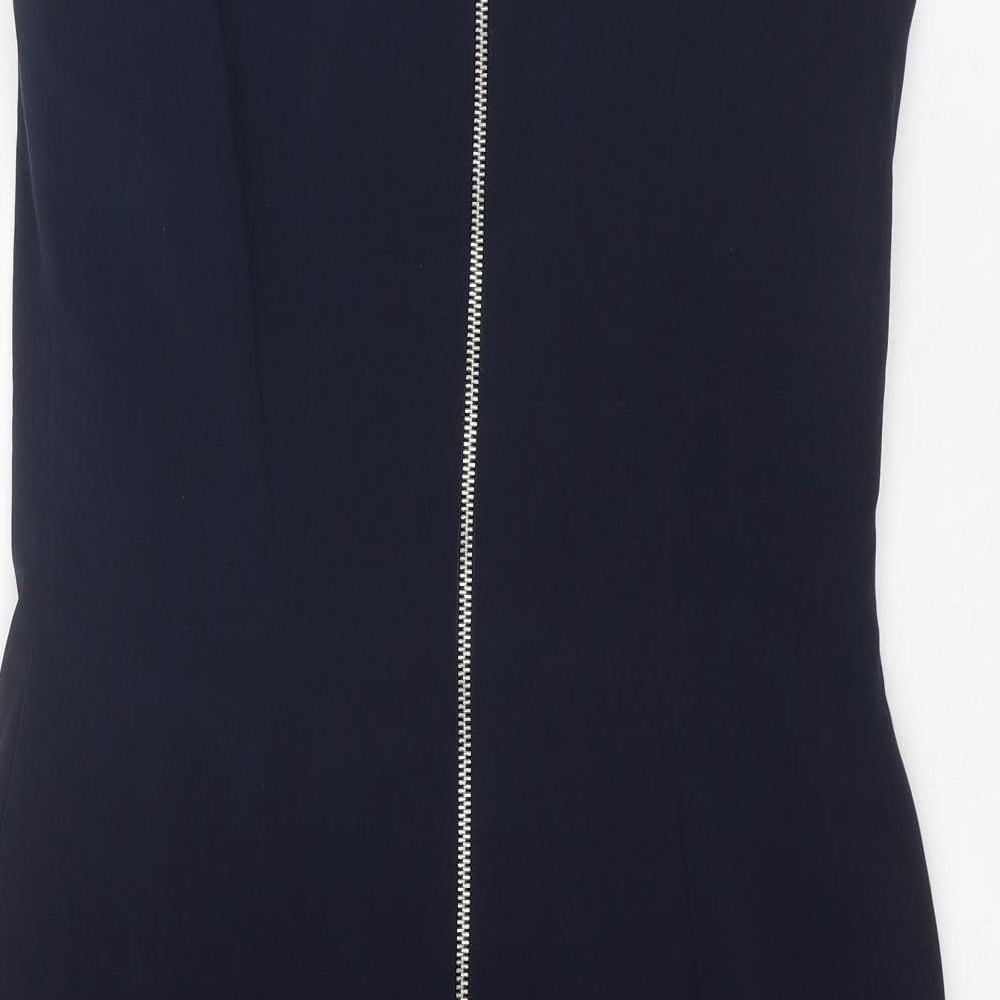 Marks & Spencer Womens Blue Polyester Shift Size 12 Round Neck Zip