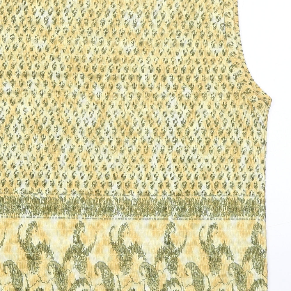 Pleat Pleat Womens Yellow Paisley Polyester Basic Tank Size L Round Neck