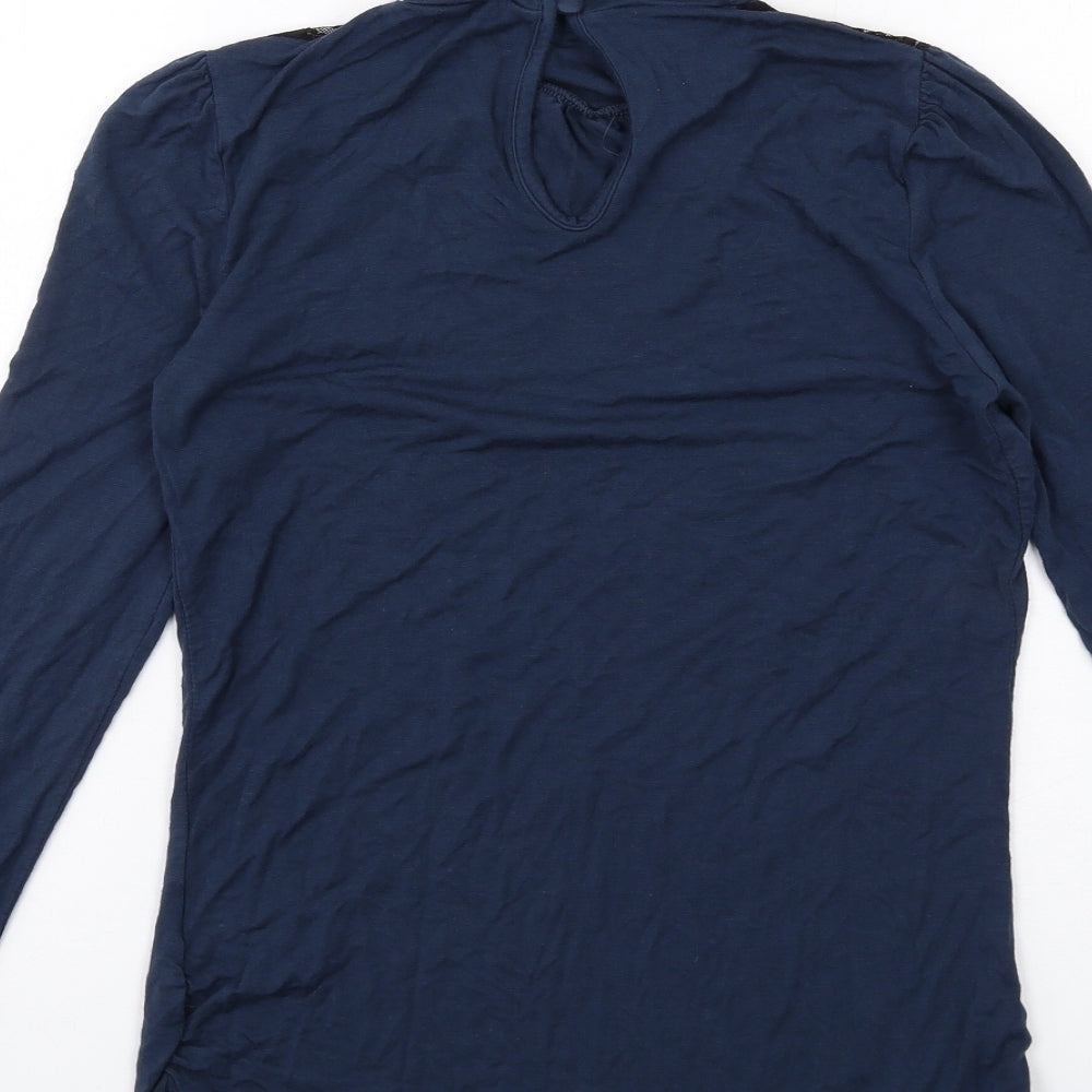 River Island Womens Blue Cotton Basic T-Shirt Size 10 High Neck