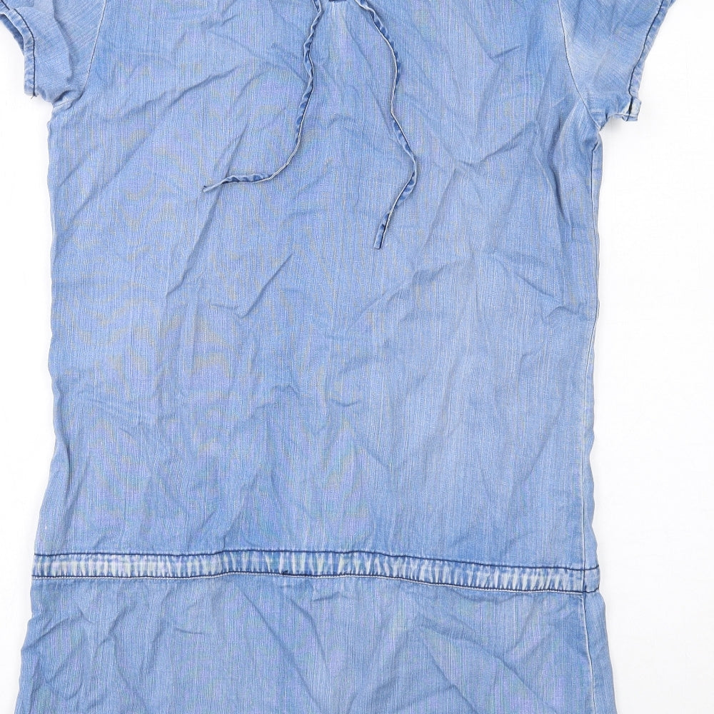 Scotch & Soda Womens Blue Lyocell Shift Size S Round Neck Zip