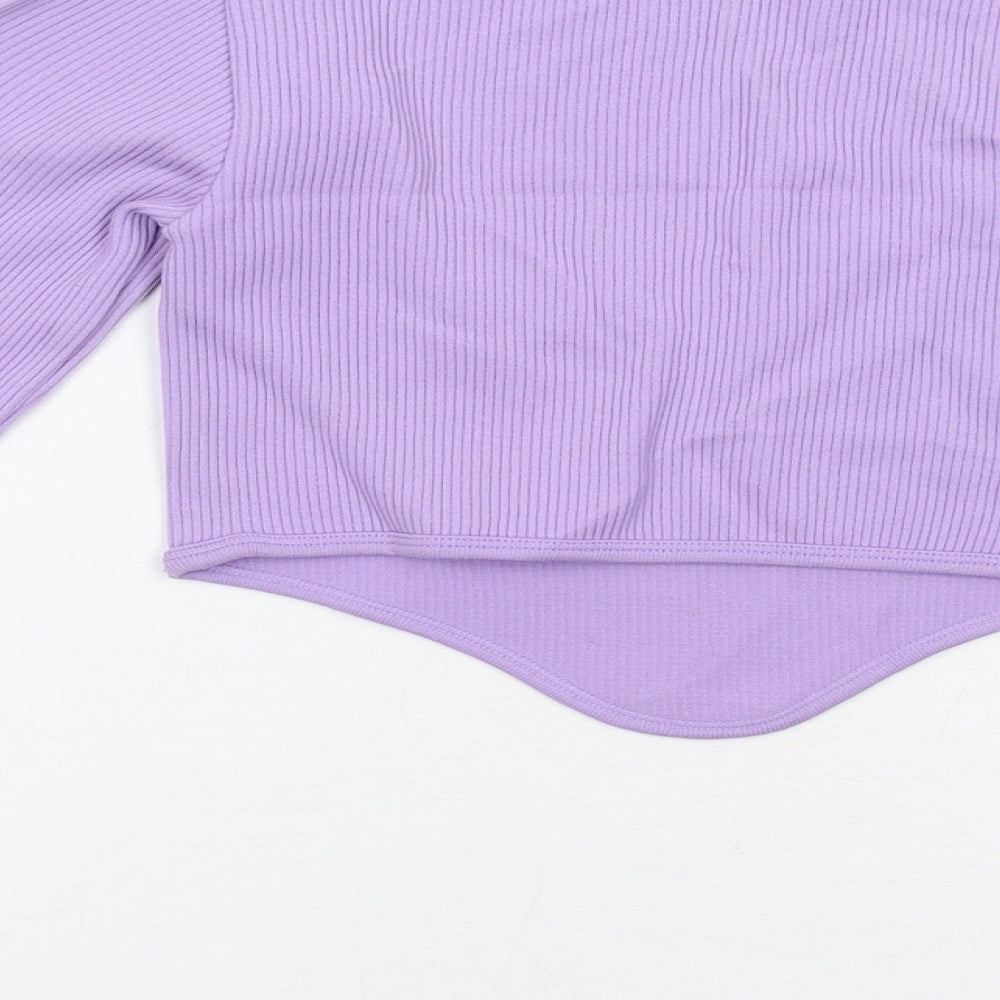 Zara Womens Purple Polyester Cropped T-Shirt Size XS Scoop Neck - Dipped Hem