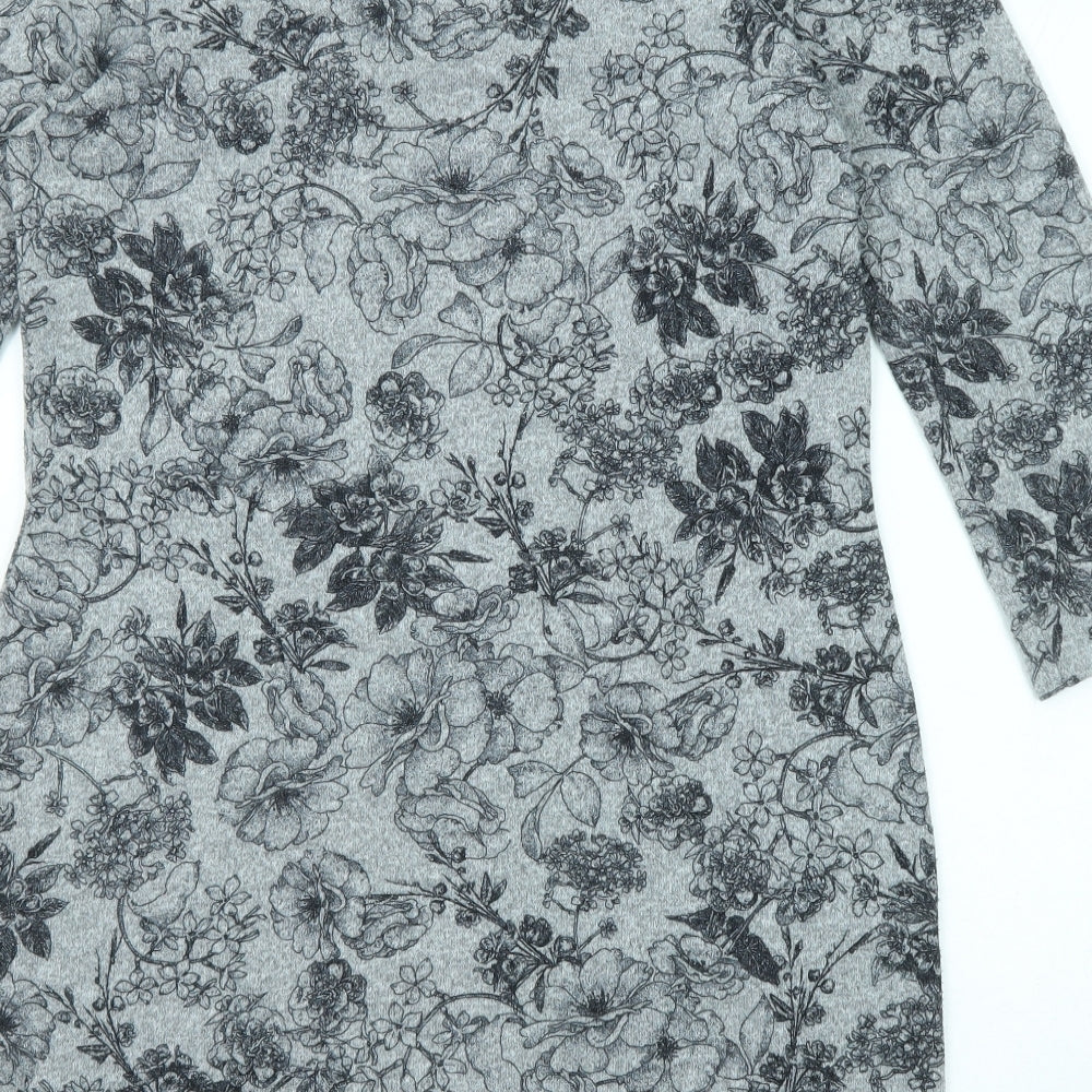 Marks & Spencer Womens Grey Floral Polyester Shift Size 10 Round Neck Pullover
