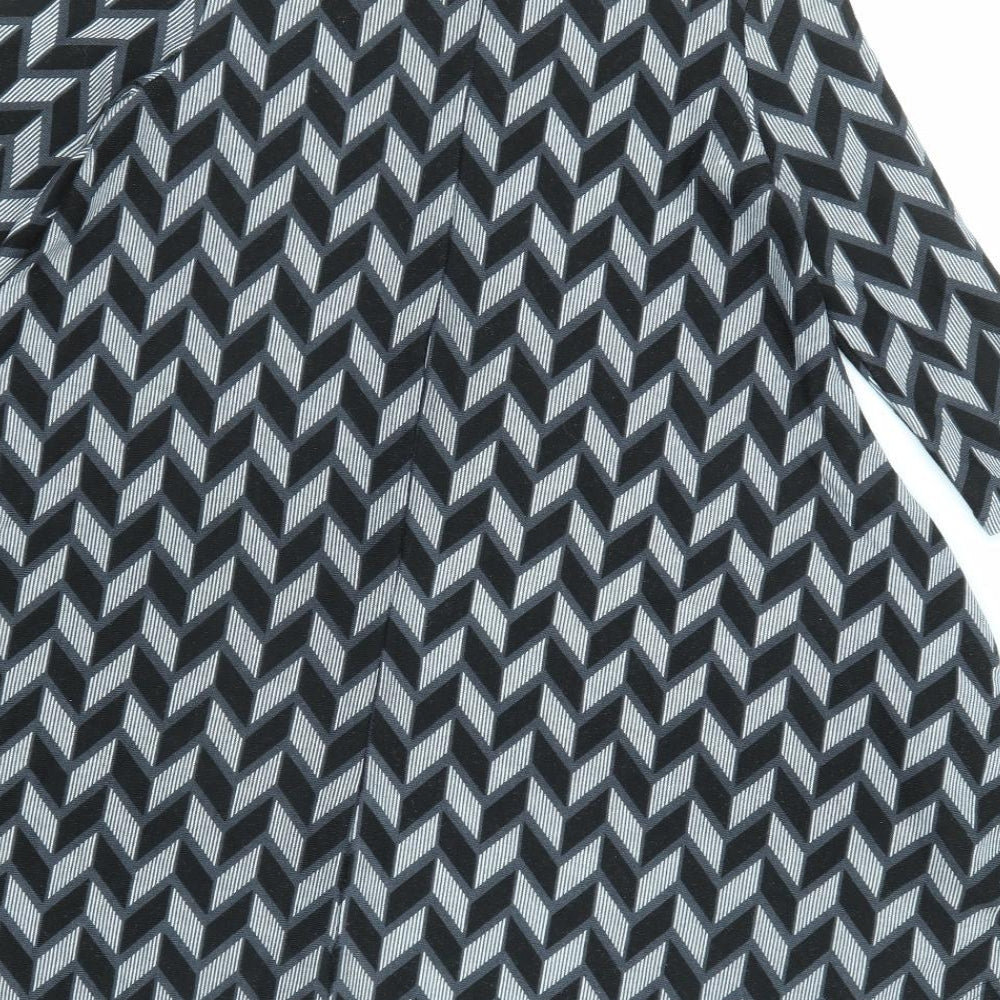 Izabel London Womens Black Geometric Polyester Trapeze & Swing Size 8 Round Neck Pullover