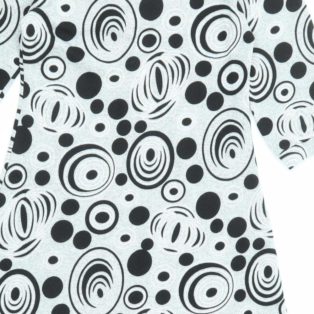 Izabel Womens Grey Geometric Polyester A-Line Size M V-Neck Pullover