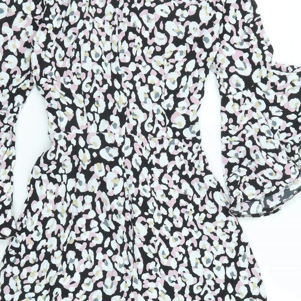 Miss Selfridge Womens Multicoloured Animal Print Viscose Shift Size 8 V-Neck Zip - Leopard pattern
