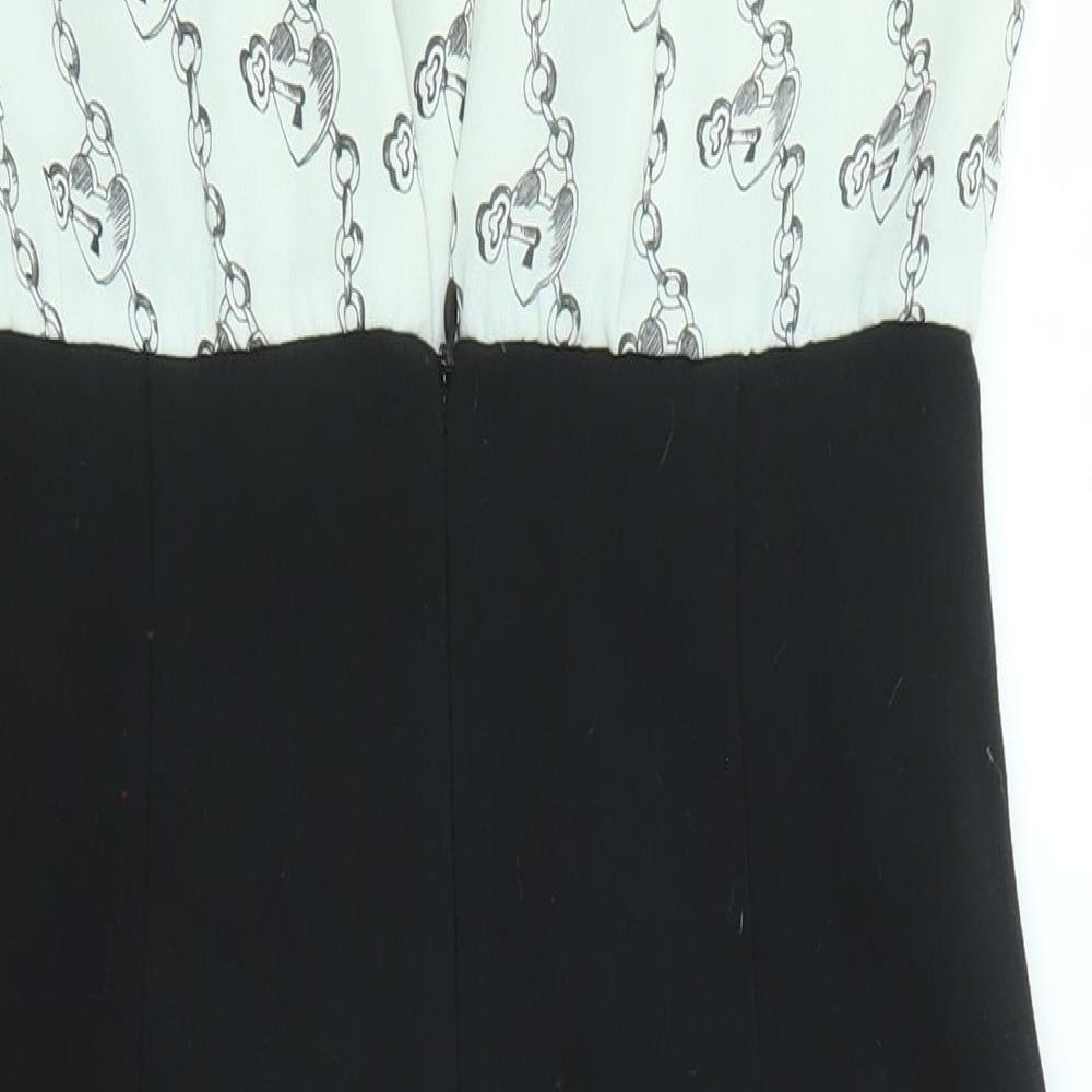 South Womens Black Colourblock Polyester Shift Size 10 Round Neck Zip - Love lock pattern