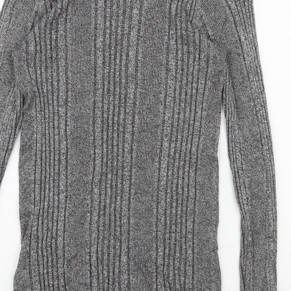 Marks and Spencer Womens Grey Scoop Neck Viscose Pullover Jumper Size 10 Pullover - Ribbed