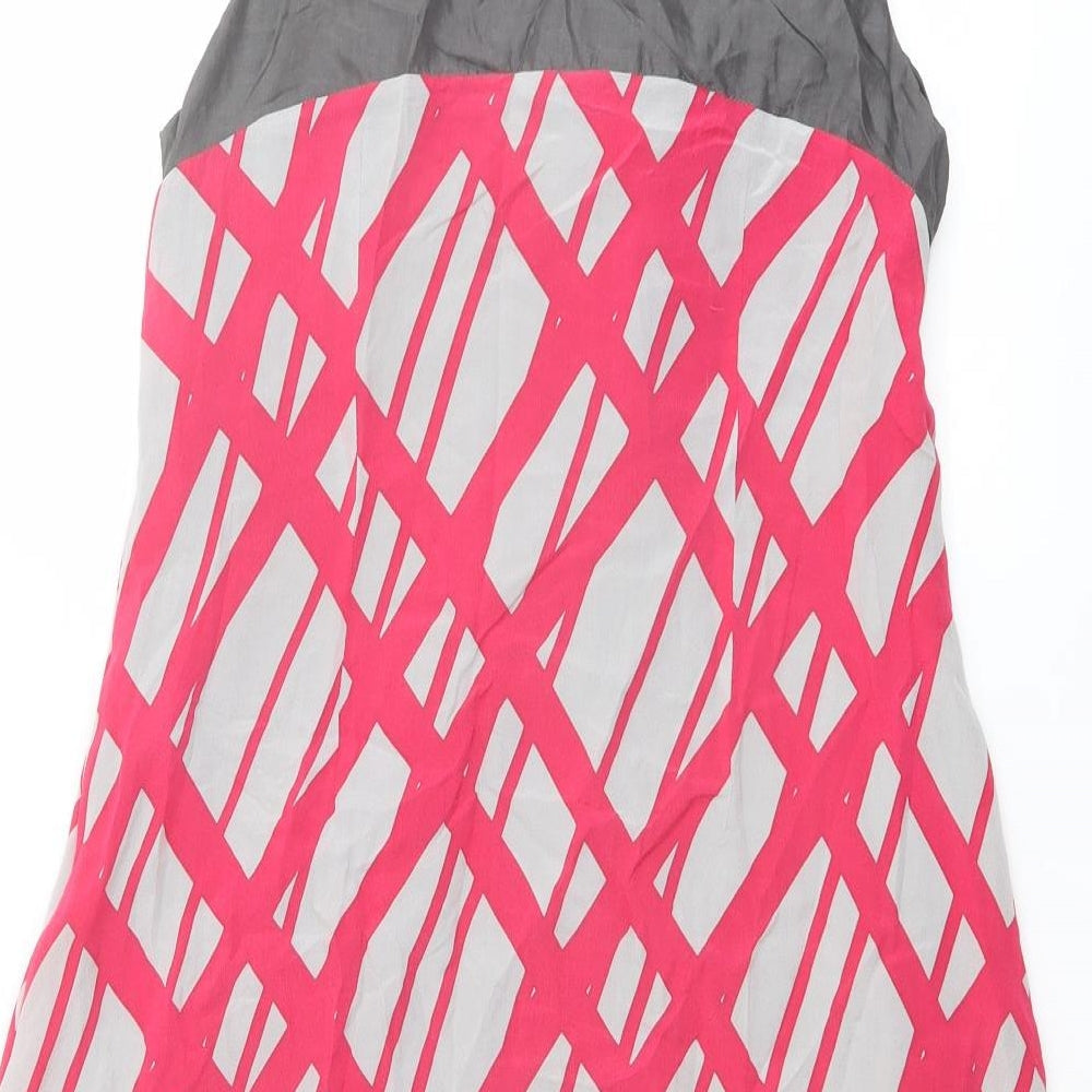 Ricochet Womens Grey Geometric Silk A-Line Size 8 Scoop Neck Pullover
