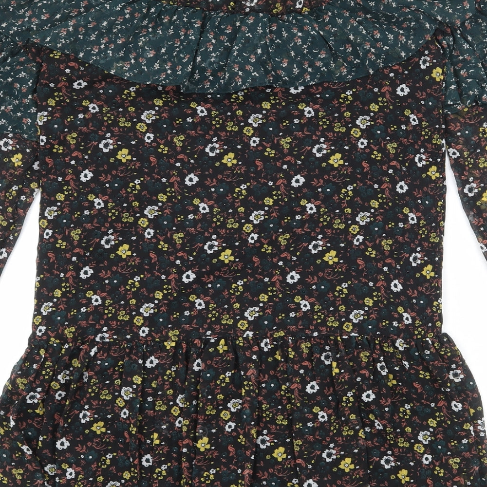 VILA Womens Multicoloured Floral Polyester A-Line Size S Round Neck Button