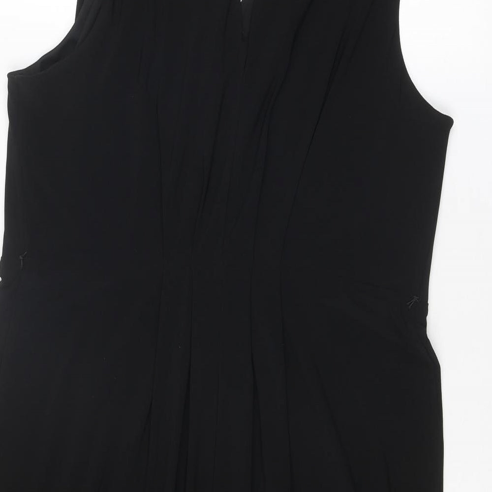 Marks & Spencer Womens Black Polyester Shift Size 18 Round Neck Button