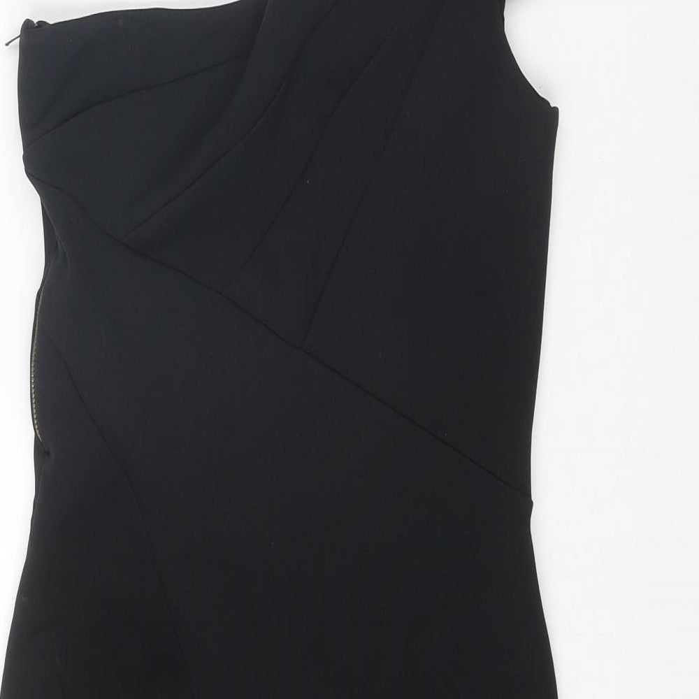 Miss Selfridge Womens Black Polyester Mini Size 10 One Shoulder Zip - Asymmetric Neckline