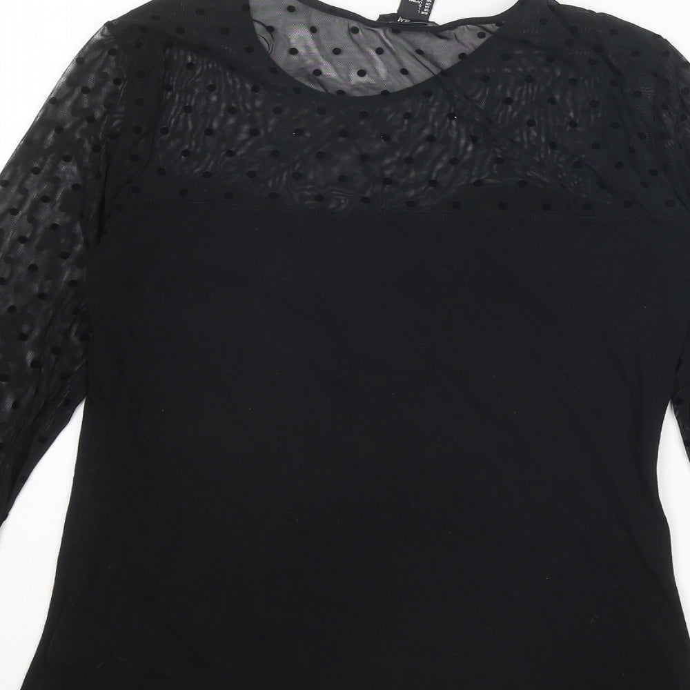 H&M Womens Black Polka Dot Cotton Basic Blouse Size L Round Neck