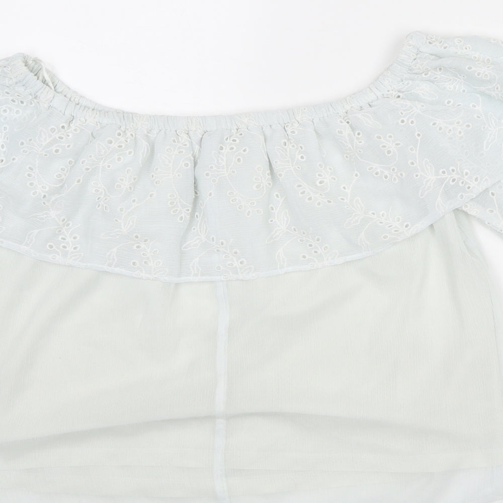 Only Womens White Polyester Basic Blouse Size 6 Off the Shoulder - Broderie Anglaise Details