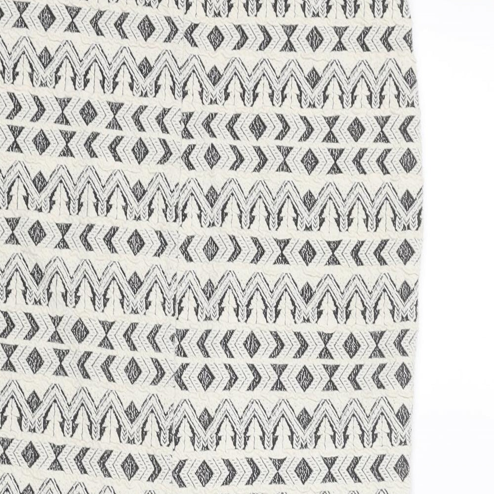 Marks & Spencer Womens Ivory Geometric Cotton Bandage Skirt Size 10