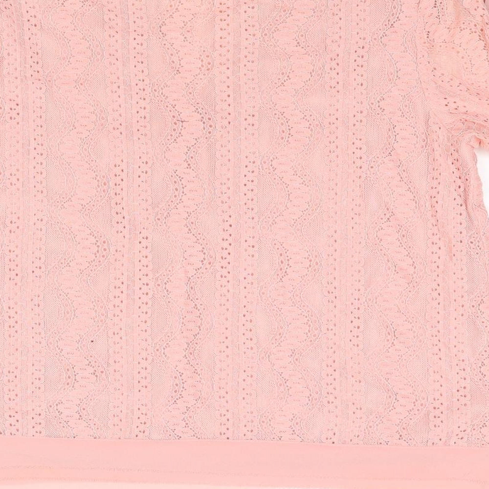 Jaune Rouge Womens Pink Polyester Basic Blouse Size M V-Neck - Lace Detail