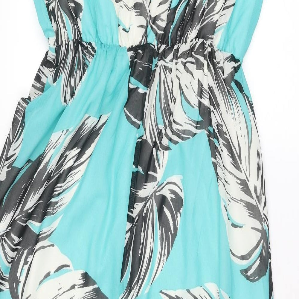 Kaleidoscope Womens Blue Geometric Polyester A-Line Size 10 Round Neck Pullover - Leaves Print