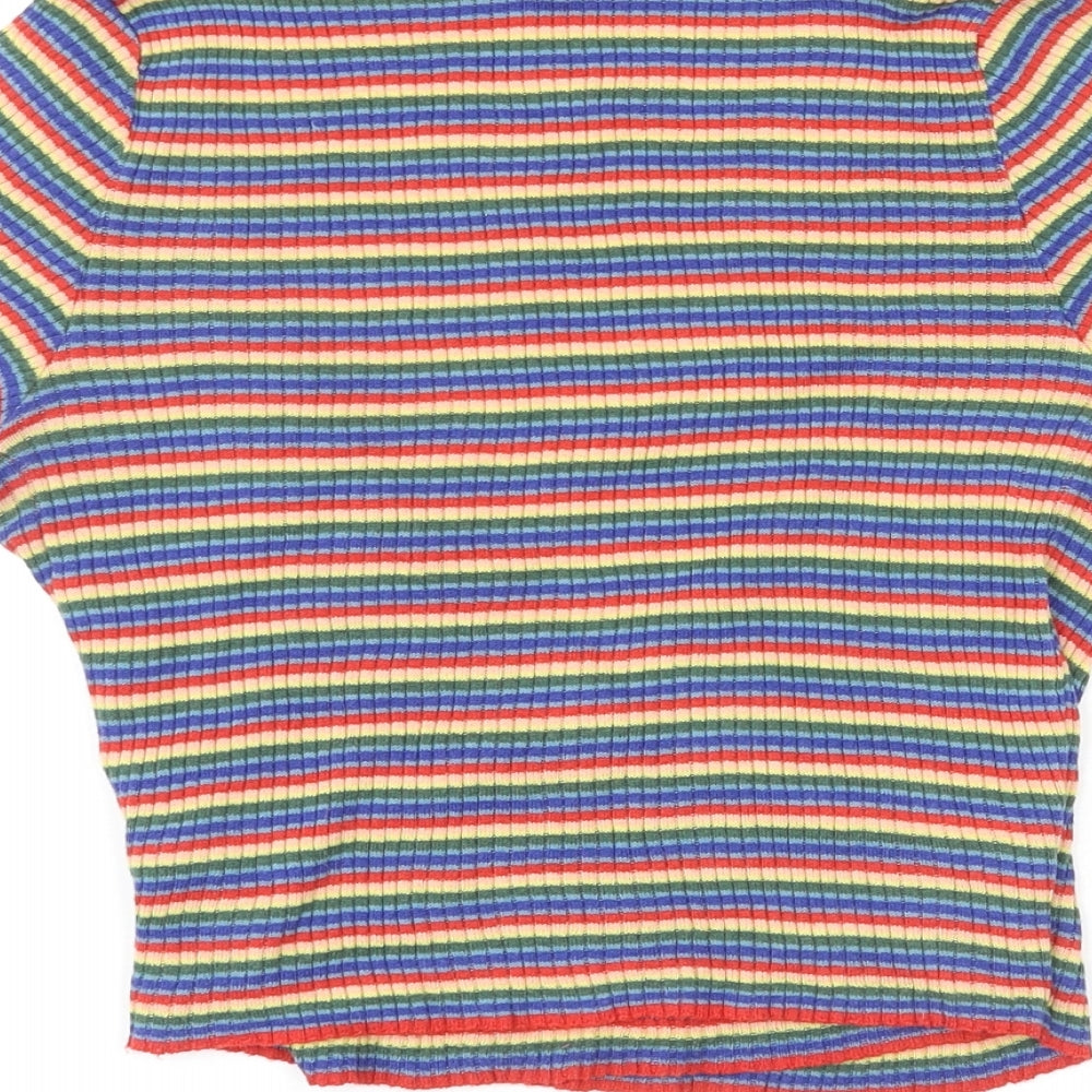 Urban Outfitters Womens Multicoloured Striped Cotton Basic T-Shirt Size S V-Neck - Wrap Front Detail