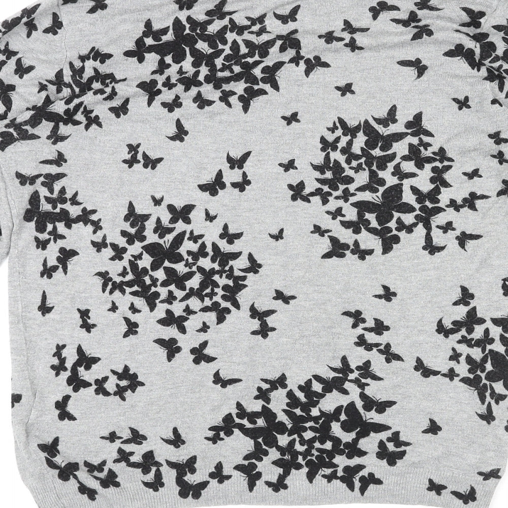 Marks & Spencer Womens Grey Round Neck Geometric Viscose Pullover Jumper Size 12 - Butterfly