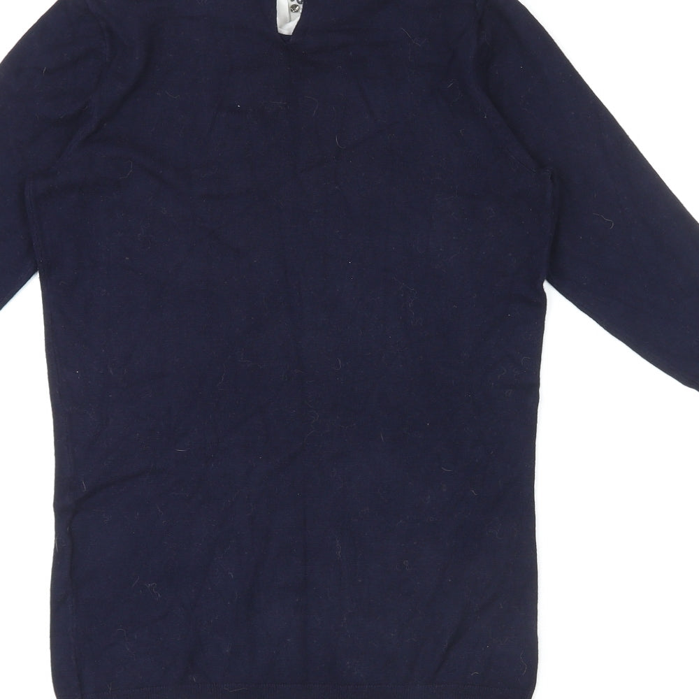 Warehouse Womens Blue Collared Viscose Pullover Jumper Size 8