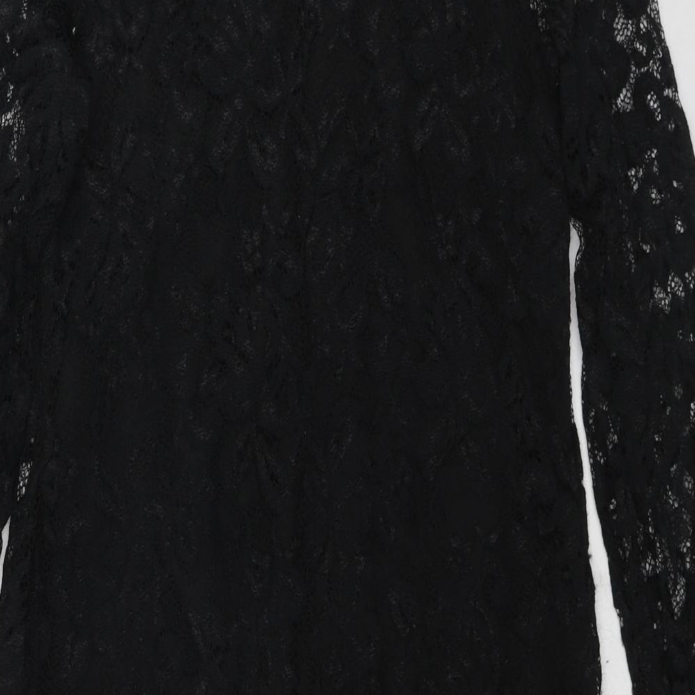 M&Co Womens Black Polyester Shift Size 8 Round Neck Button