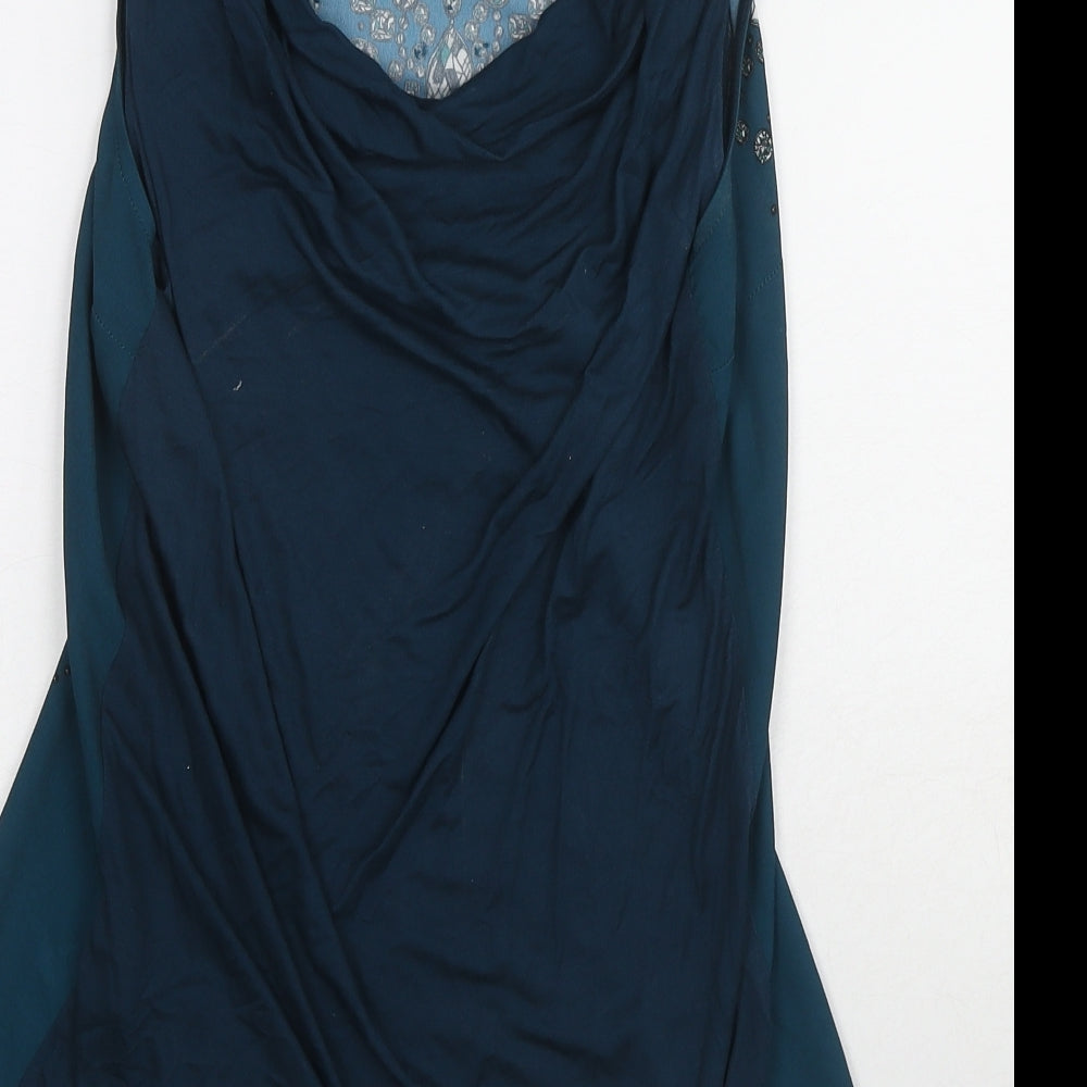 Oasis Womens Blue Viscose Basic Blouse Size M Boat Neck - Embellished