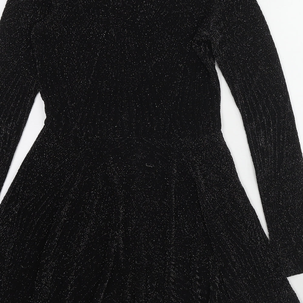 ORSAY Womens Black Geometric Acrylic A-Line Size 10 Round Neck Pullover