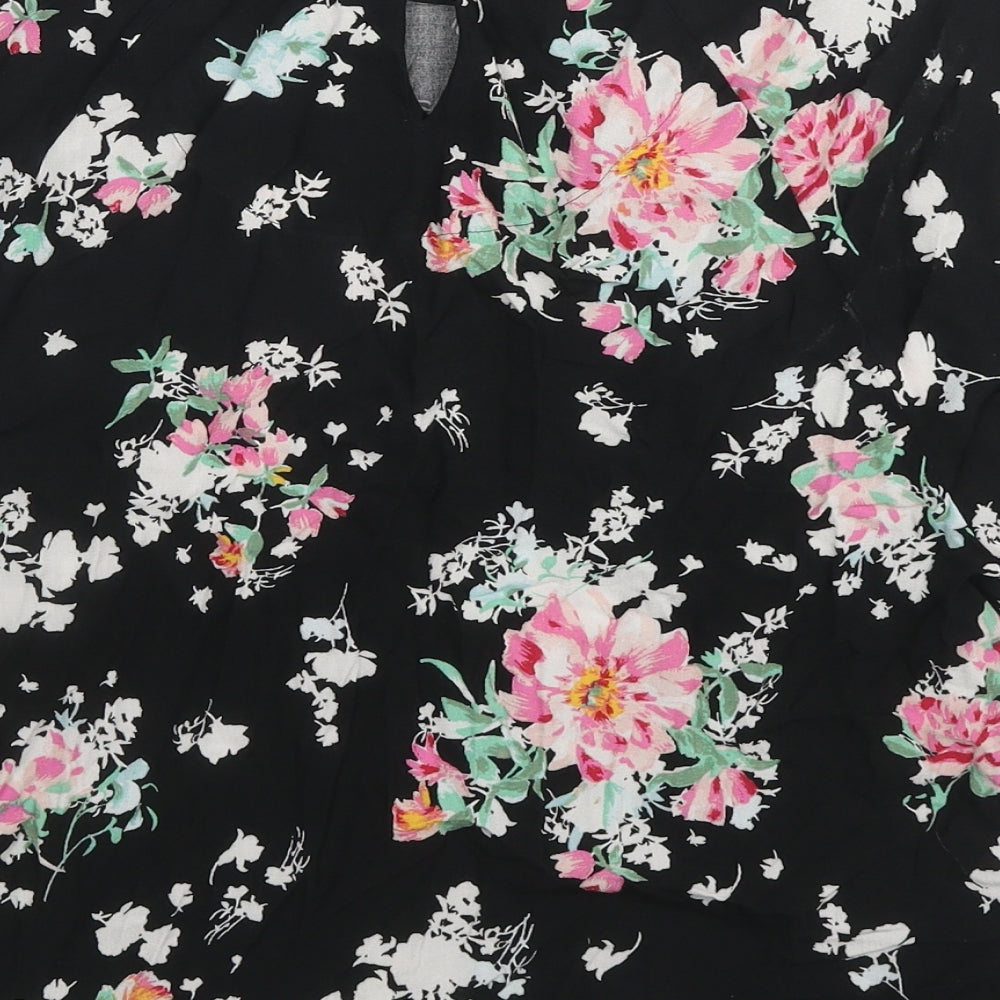 Marks & Spencer Womens Black Floral Viscose Basic Blouse Size 10 Round Neck