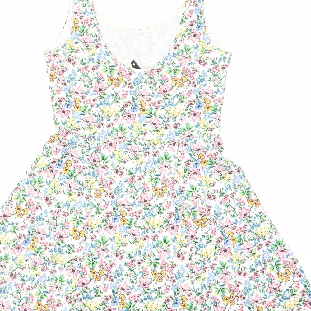 H&M Womens Multicoloured Floral Cotton Tank Dress Size 6 Scoop Neck Pullover