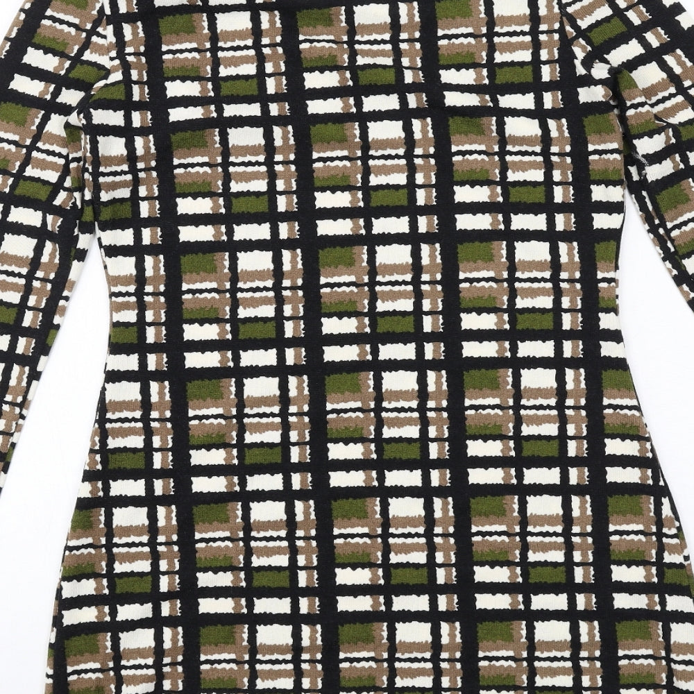 Le Crel Womens Green Geometric Acrylic Mini Size S Boat Neck Pullover