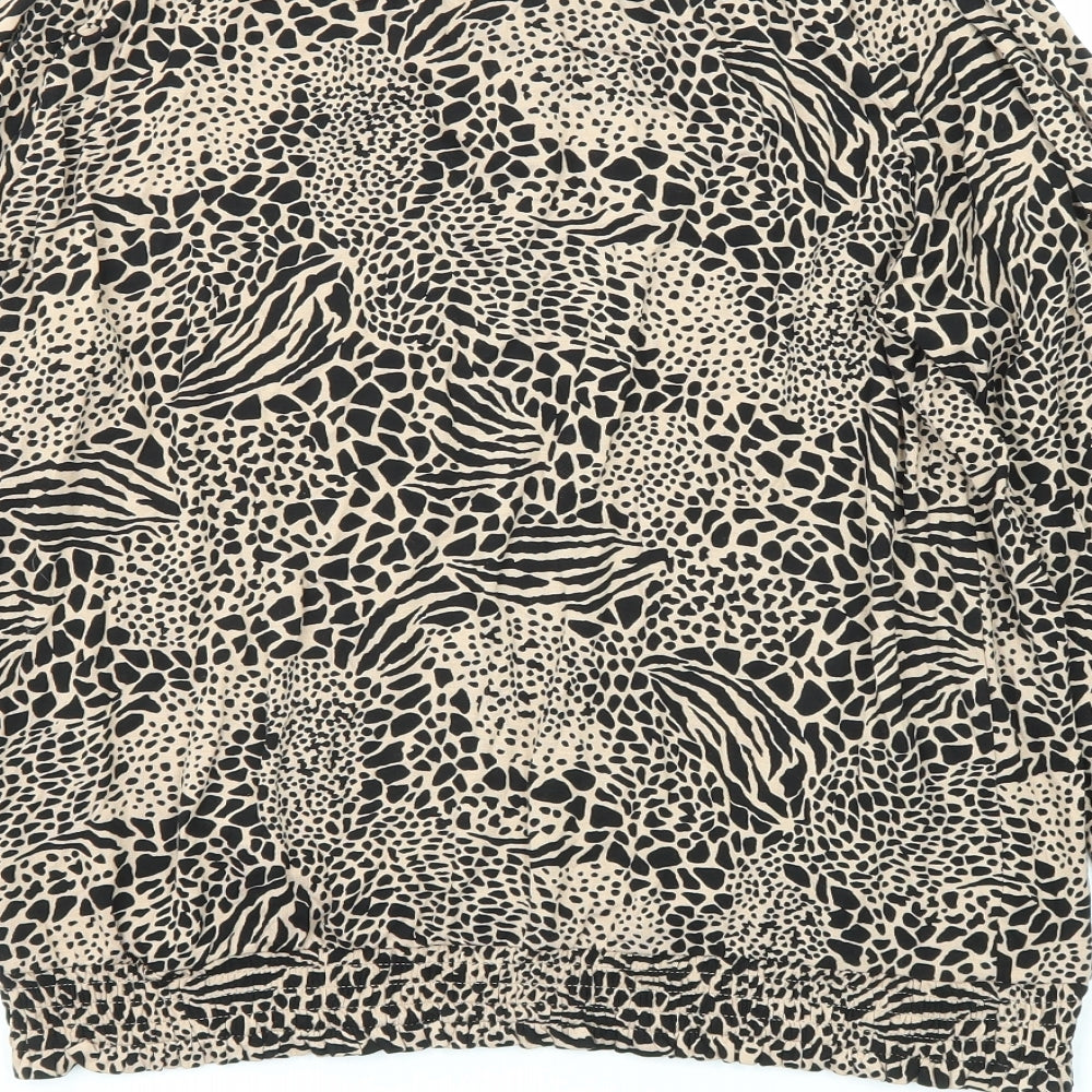 Marks & Spencer Womens Black Animal Print Viscose Basic Blouse Size 14 Mock Neck