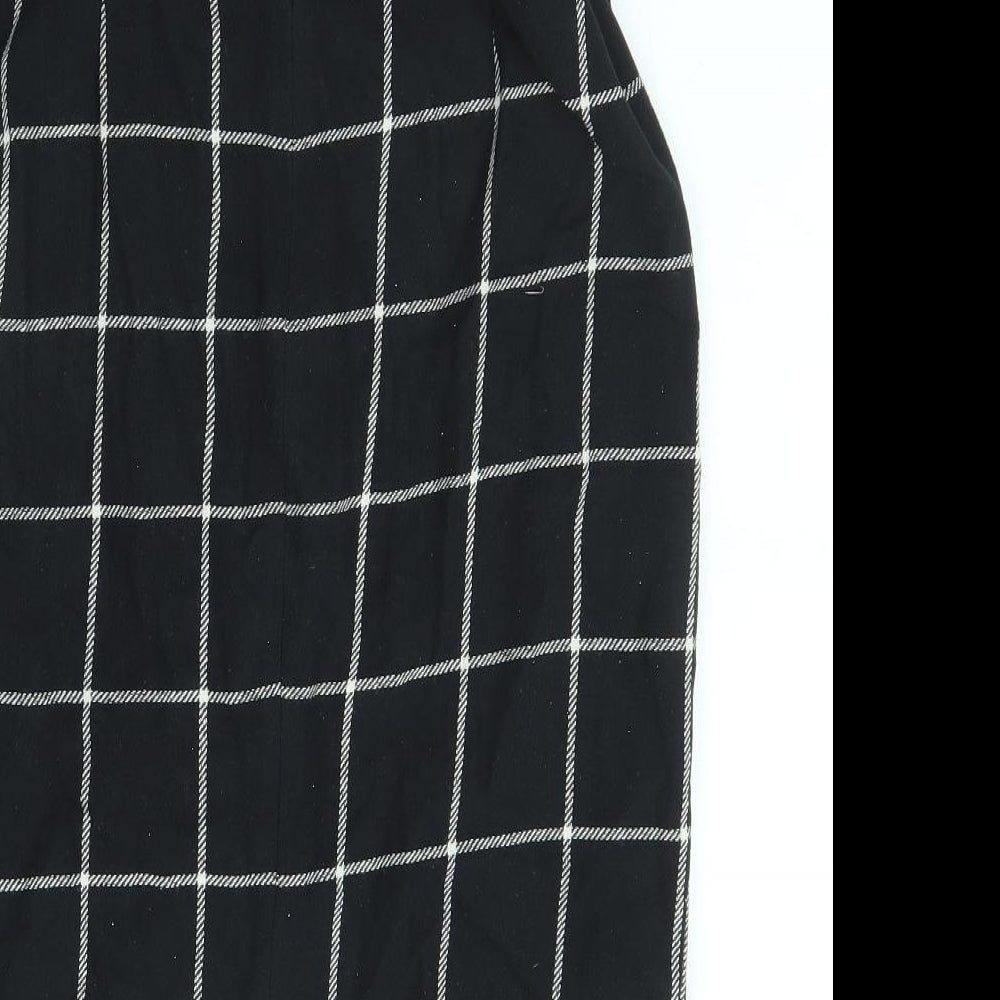 Zara Womens Black Check Cotton Straight & Pencil Skirt Size L Zip - Belt included