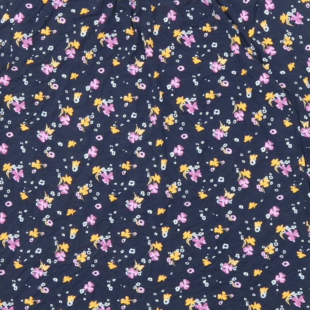 Marks & Spencer Womens Blue Floral Viscose Basic Blouse Size 6 Round Neck