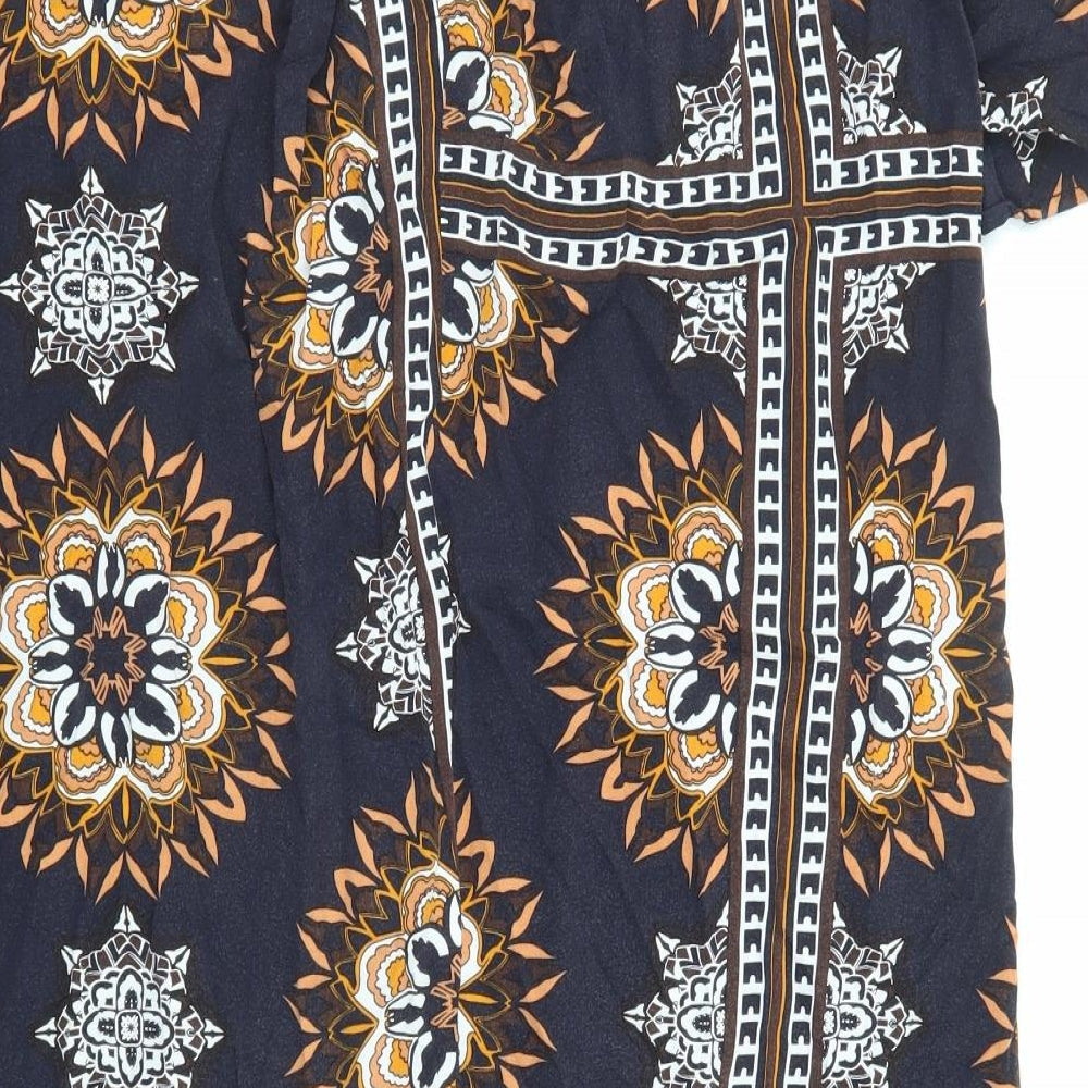 Saint Tropez Clothing Womens Blue Geometric Viscose Shirt Dress Size M Round Neck Button