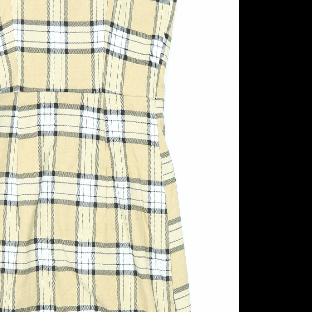 Divided by H&M Womens Beige Plaid Polyester Tank Dress Size 8 Square Neck Button