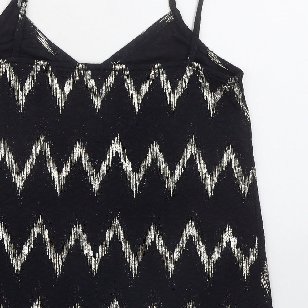 Topshop Womens Black Geometric Polyester Camisole Tank Size 6 V-Neck